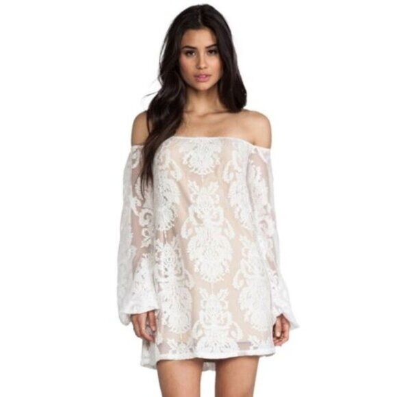 For Love And Lemons Dresses & Skirts - For Love & Lemons Lace Off the Shoulder Mini Dress San Marcos White Small H13721